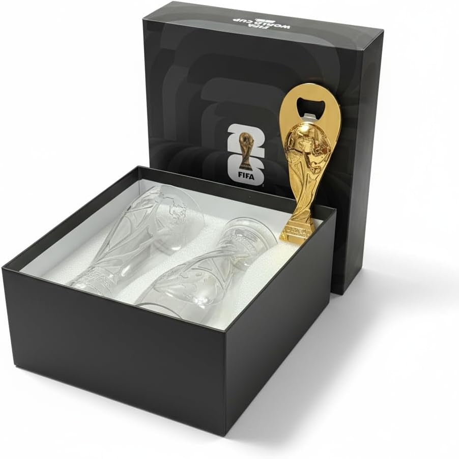 Set mundialista 2 vasos de vidrio templado 2 juegos de abridor metalico